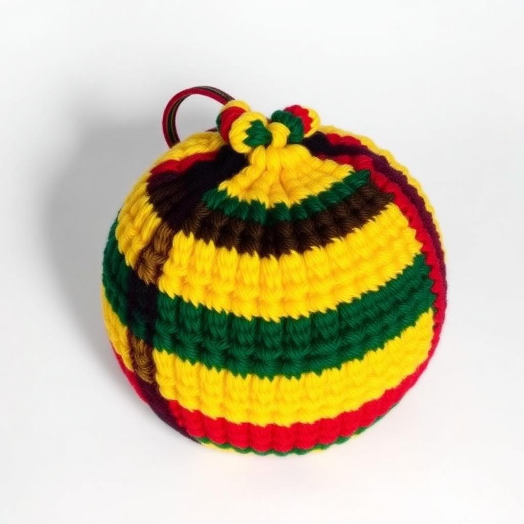 Crocheted rasta-colored hacky sack