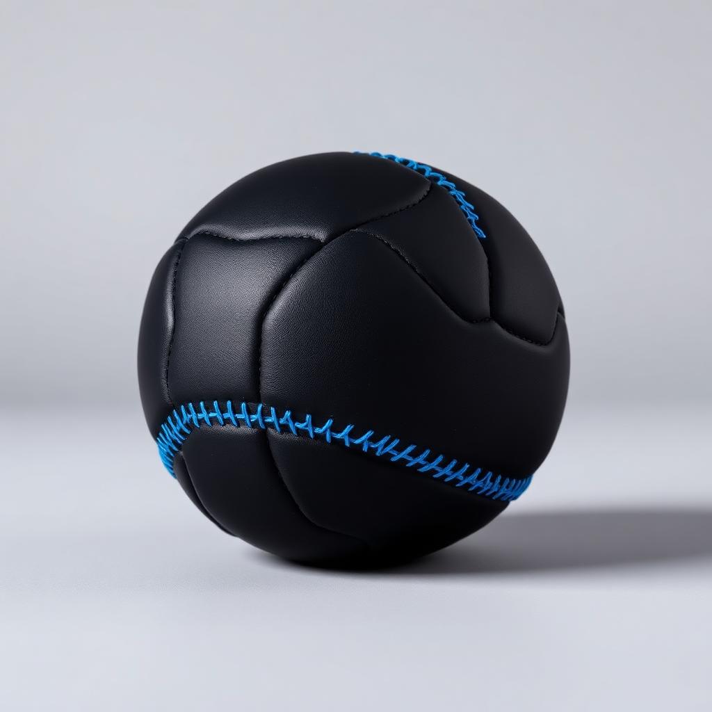 Midnight Strike 32-Panel hackysack in matte black with blue stitching